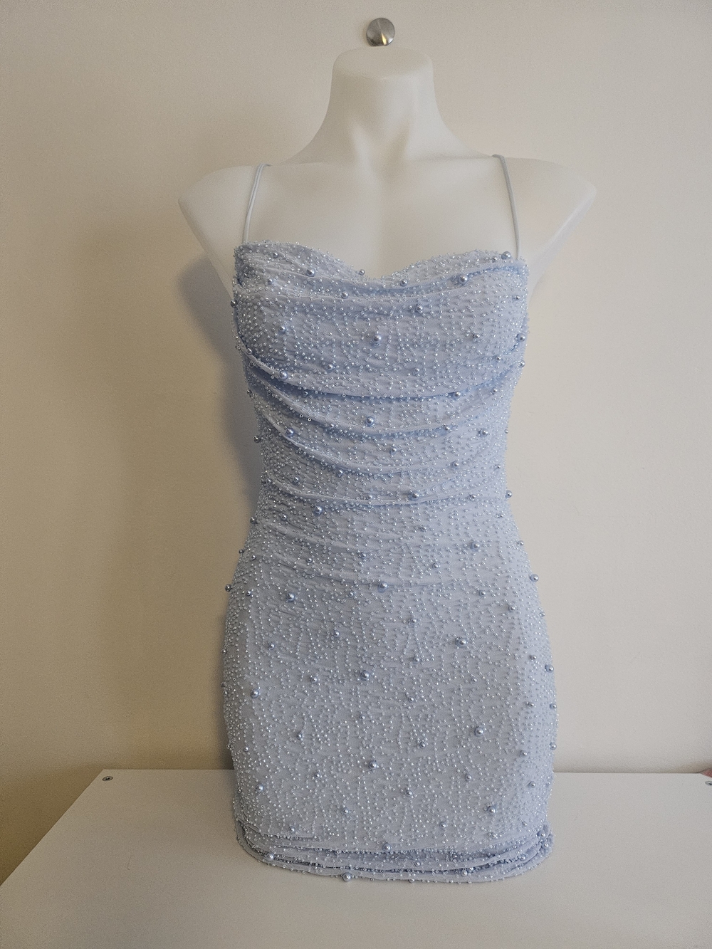 Windsor Light Blue Beaded Spaghetti-Strap Mini Dress Medium NWT